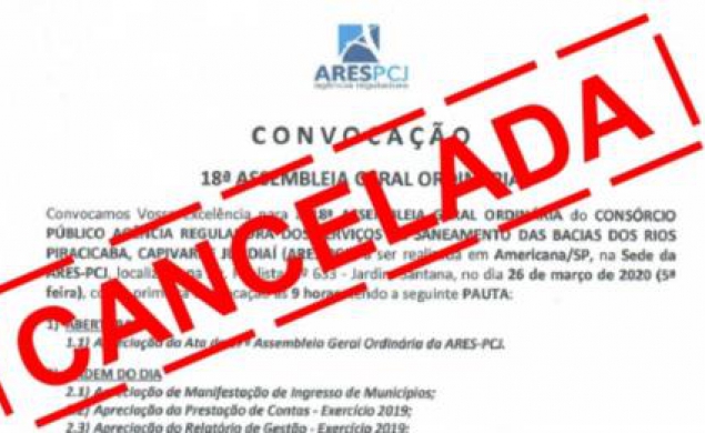 18ª Assembleia Geral Ordinária da ARES-PCJ foi cancelada
